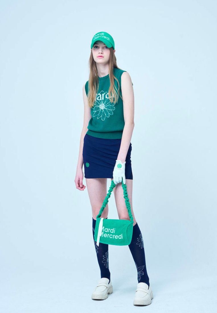 Mardi Flower Sleeveless Knit Top Green Ivory