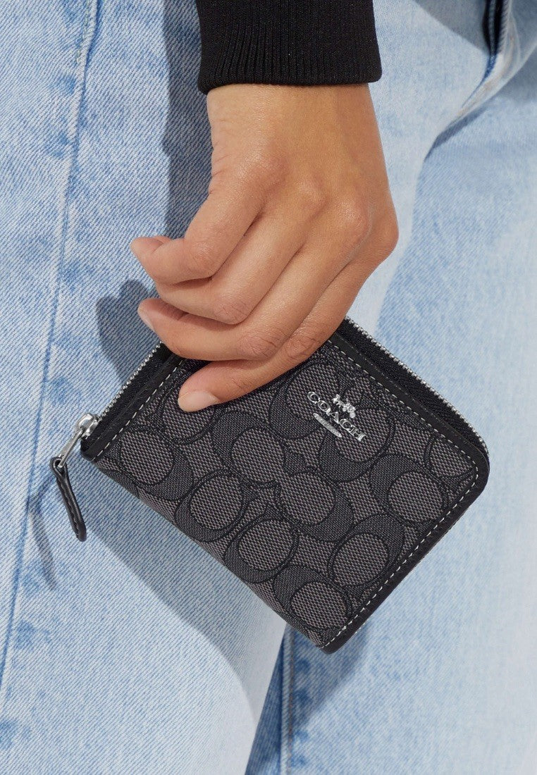 Small Zip Around Wallet In Signature Jacquard Black Smoke