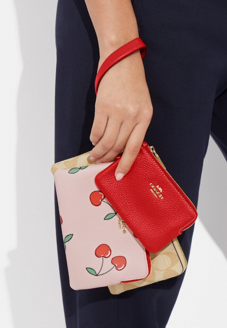 Corner Zip Trio In Signature Canvas And Heart Cherry Print Khaki Multi