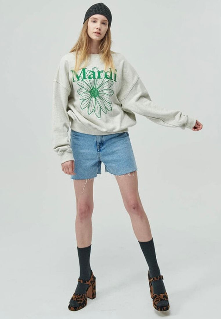 Sweatshirt Flower Mardi Oatmeal Green