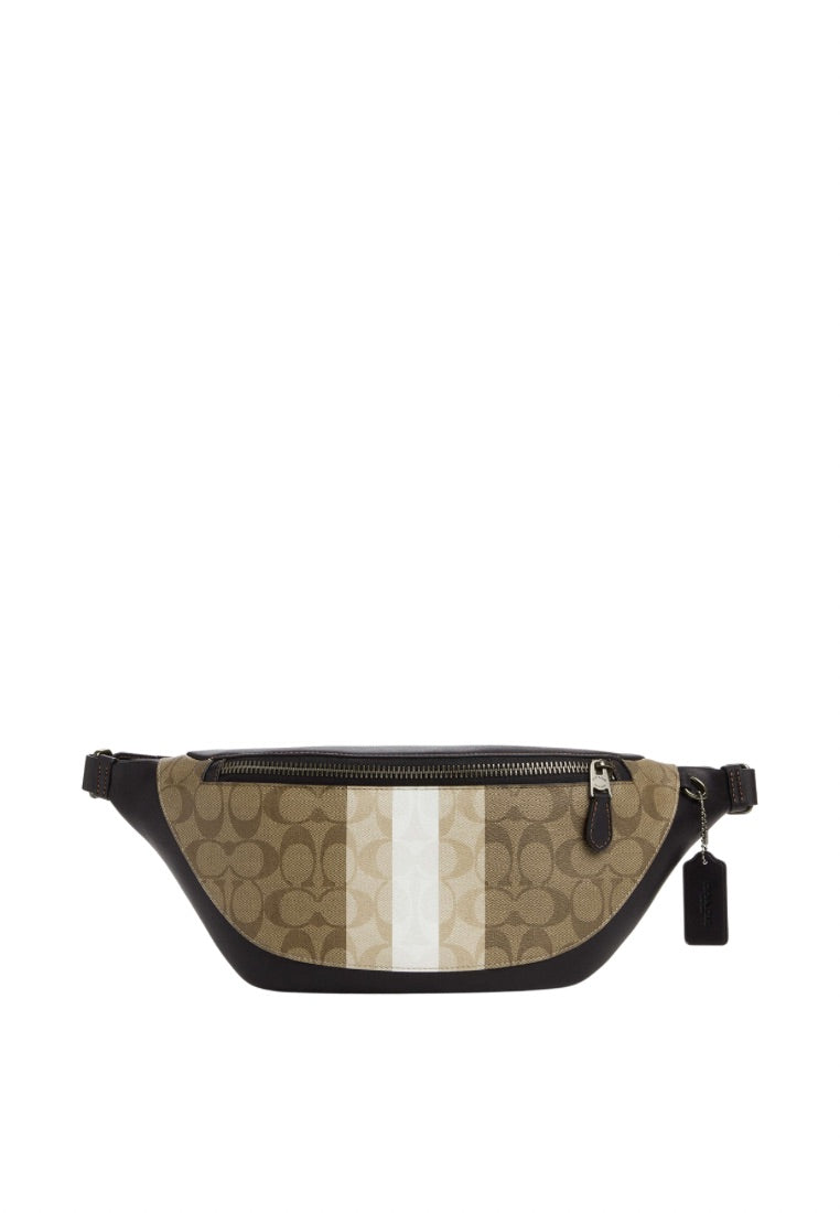 Warren Belt Bag In Blocked Signature Canvas With Varsity Stripe Khaki Multi