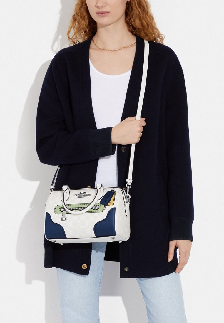 Rowan Satchel In Signature Canvas With Trompe L'oeil Print Glacier White Multi