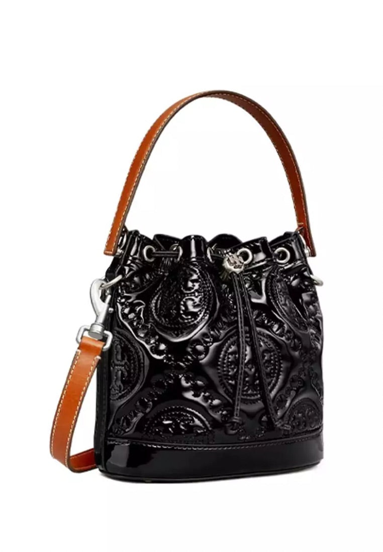 T Monogram Puffy Patent Bucket Bag Black