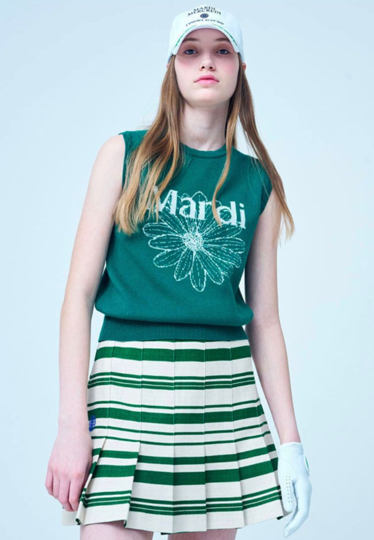 Mardi Flower Sleeveless Knit Top Green Ivory