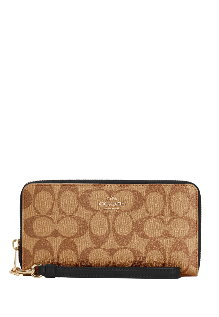 Long Zip Around Wallet In Signature Canvas Khaki Black