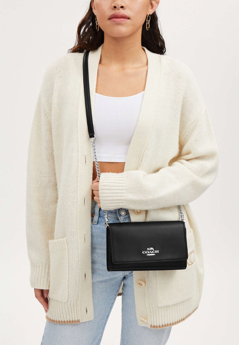 Flap Clutch Crossbody Silver Black