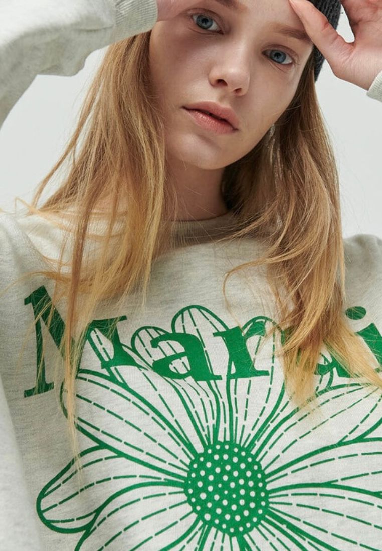 Sweatshirt Flower Mardi Oatmeal Green