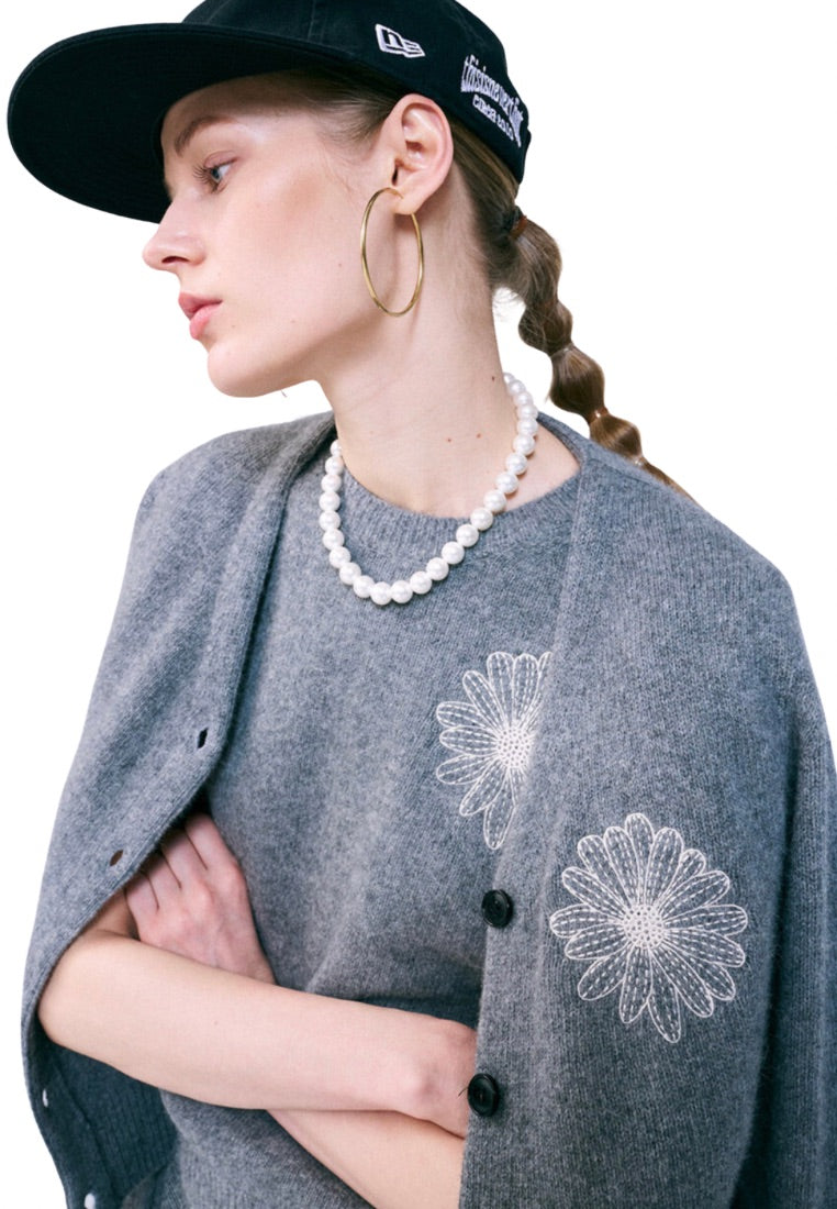 Raccoon Blended Cardigan V Neck Grey Ivory