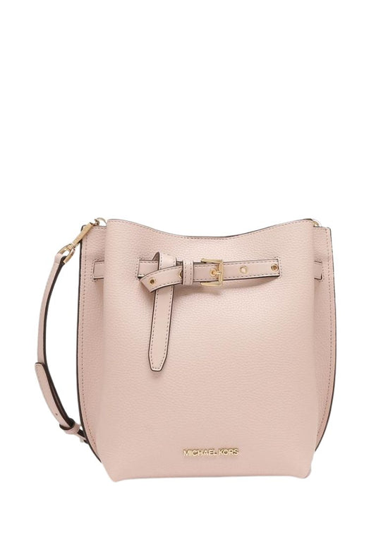 Emilia Small Pebbled Leather Bucket Bag Powder Blush