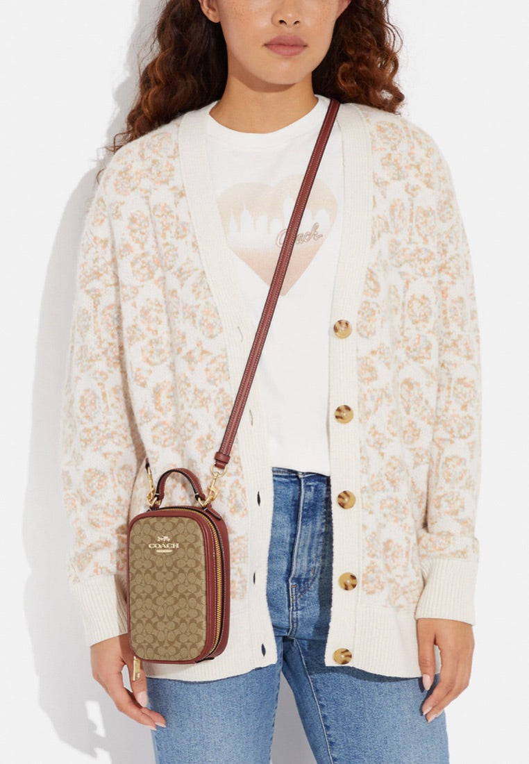 Eva Phone Crossbody In Colorblock Signature Canvas Khaki Terracotta