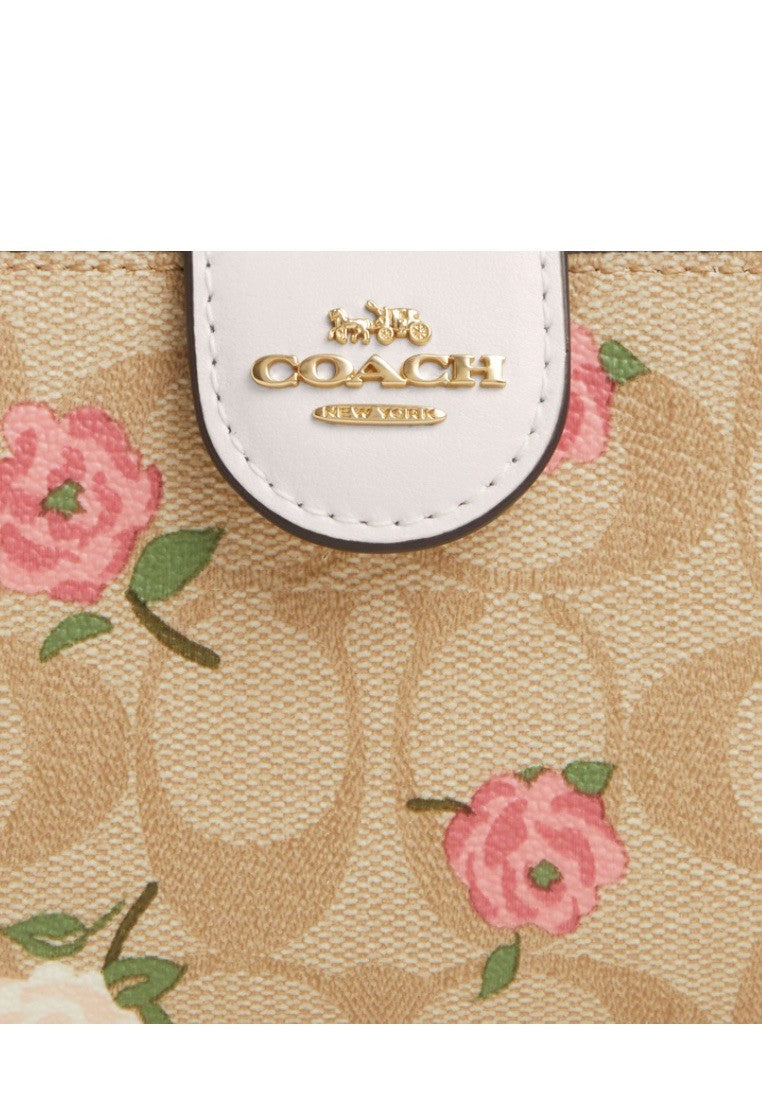 Medium Corner Zip Wallet In Signature Canvas With Floral Print Light Khaki Chalk Multi