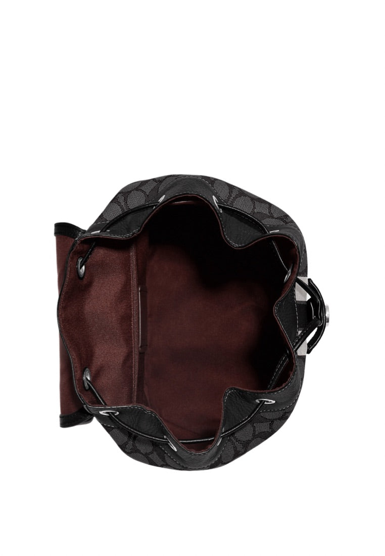 Dempsey Drawstring Backpack In Signature Jacquard With Coach Patch And Stripe Smoke Black Multi