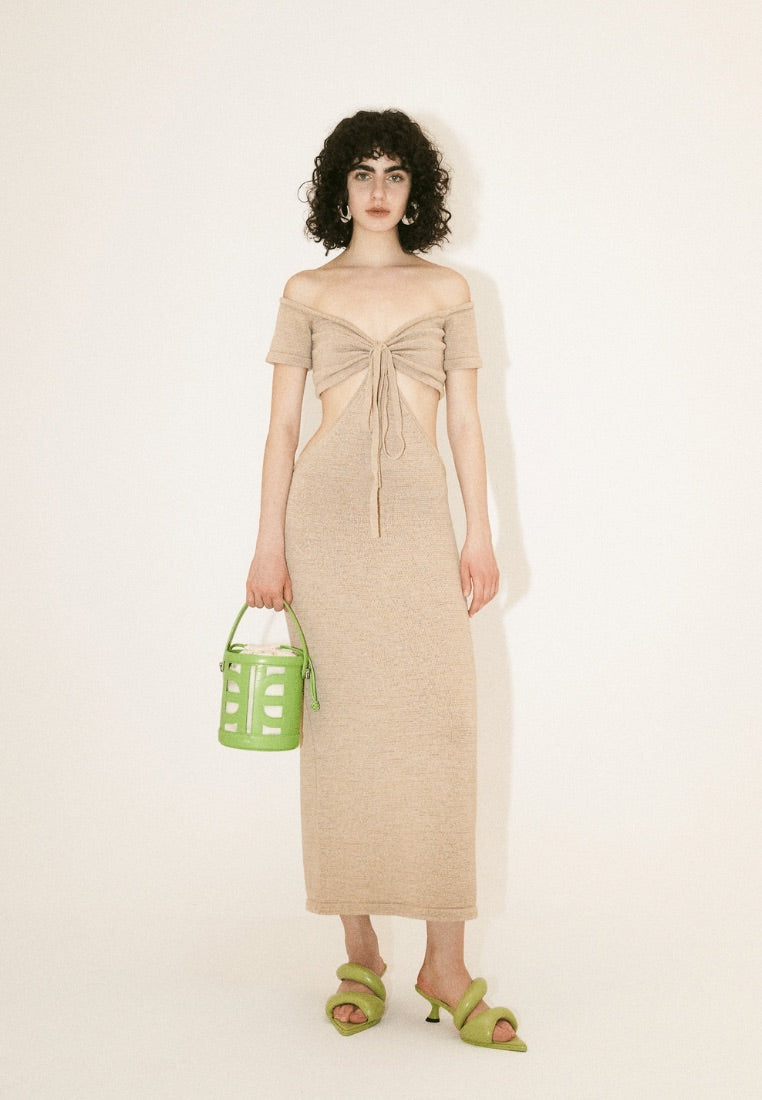 FEI Leather Cutout Bucket Bag - Lime Green