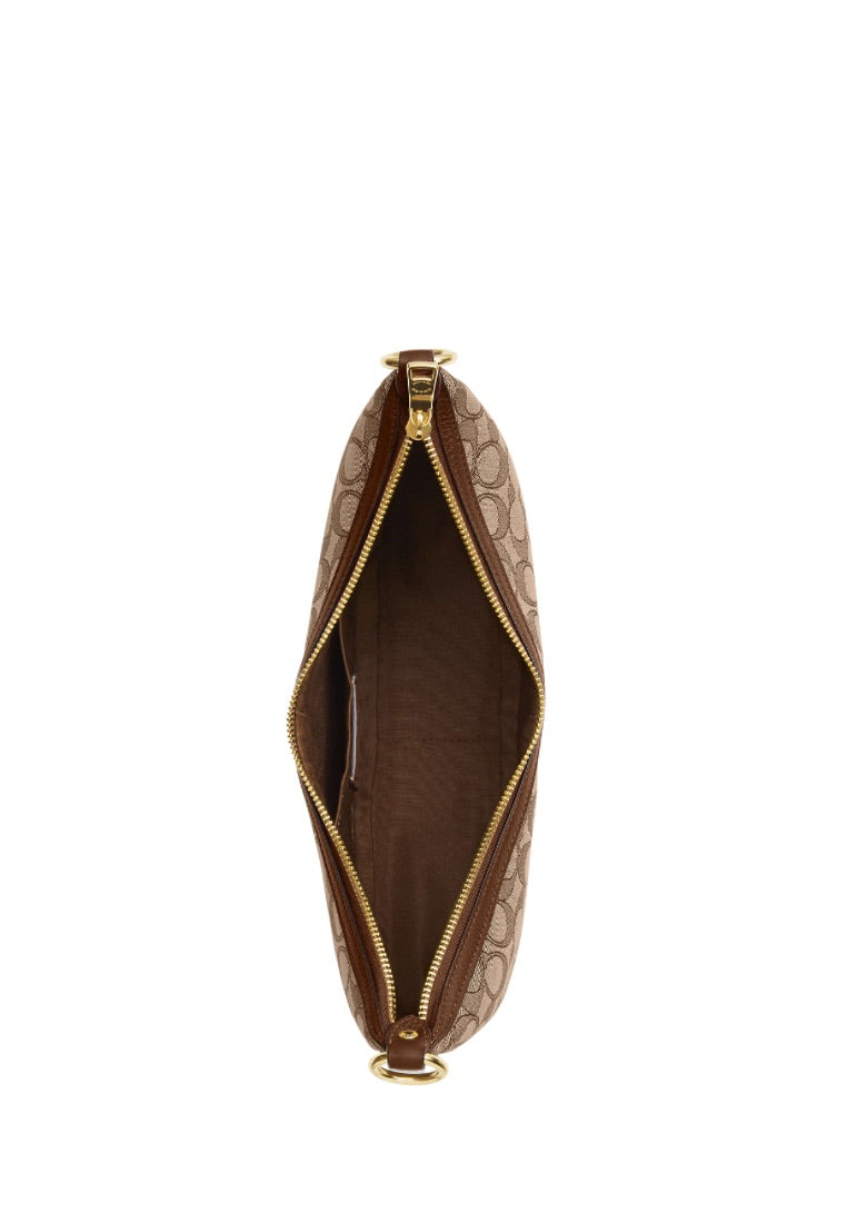 Aria Shoulder Bag In Signature Jacquard Khaki Saddle Multi