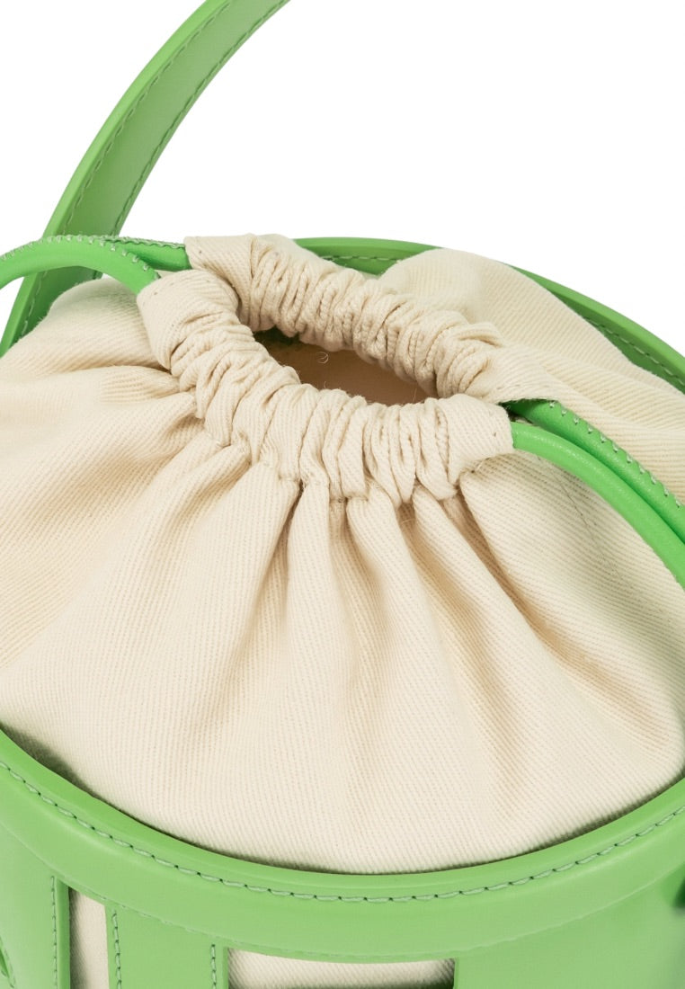 FEI Leather Cutout Bucket Bag - Lime Green