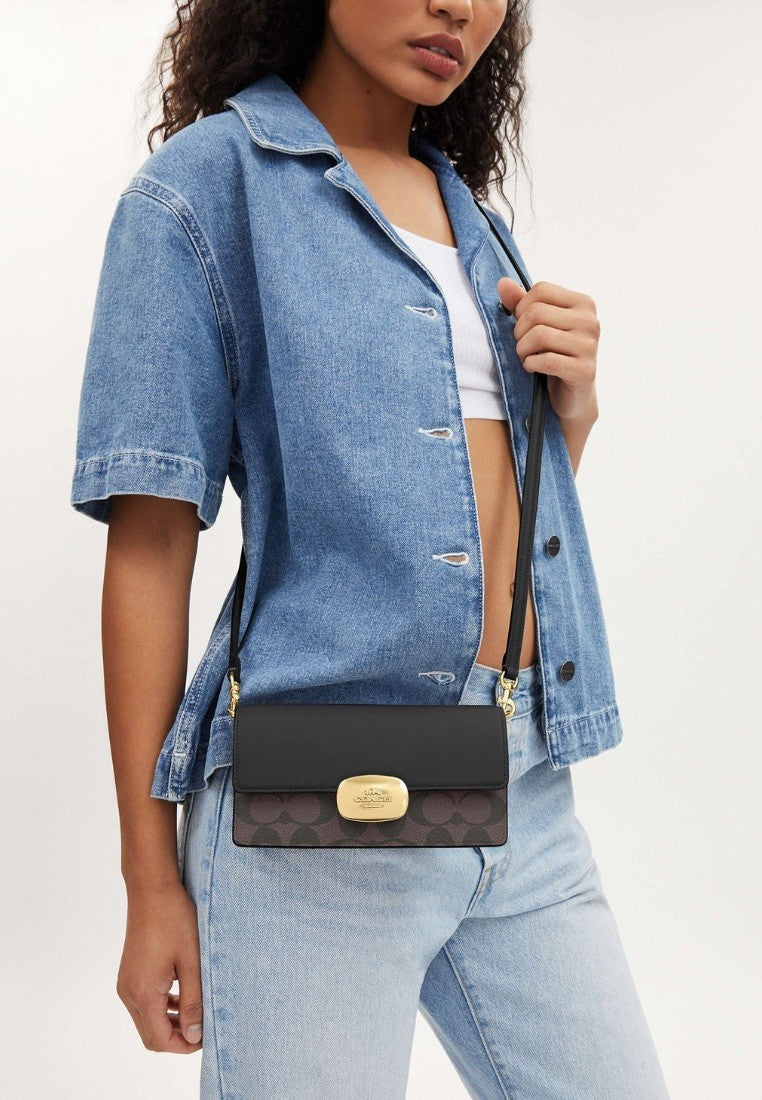 Eliza Small Flap Crossbody In Signature Canvas Brown Black