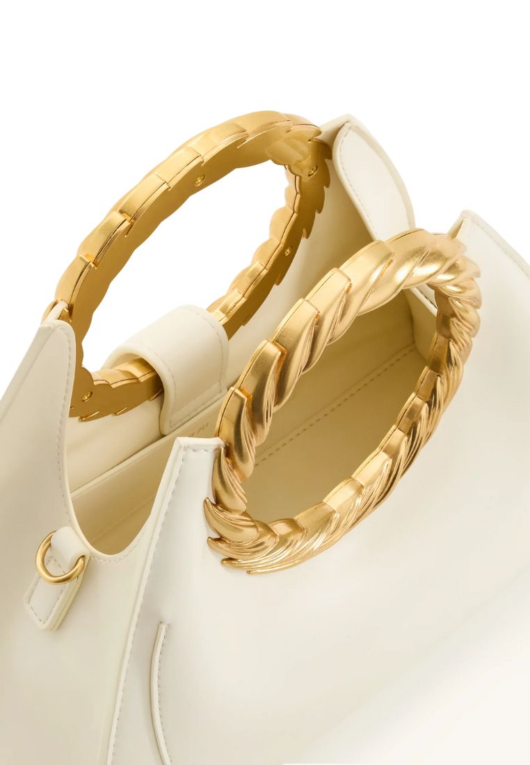 Amiya Leaf Handle Sculpture Bag - White