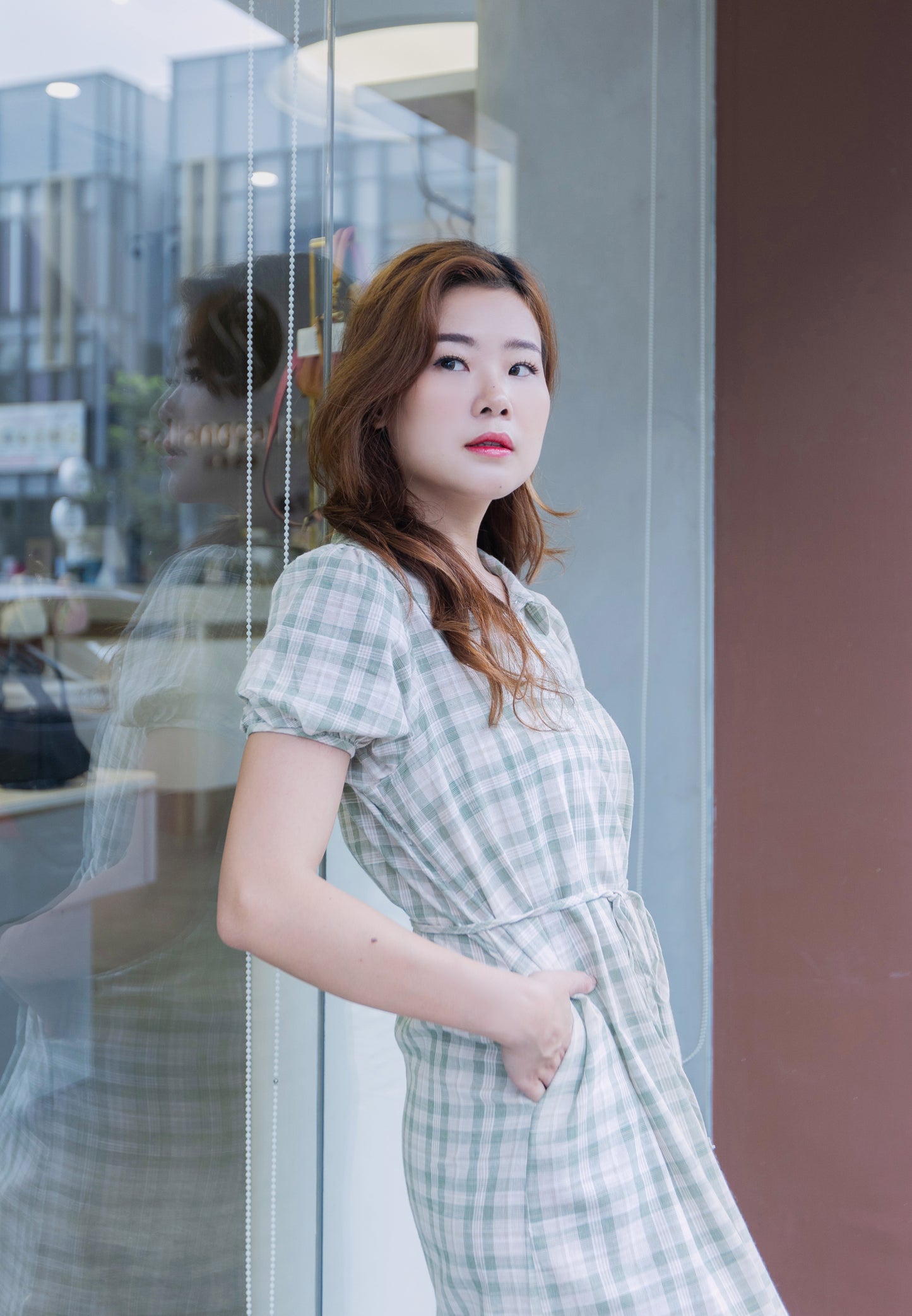 Korean Vintage Plaid Dress-GREEN