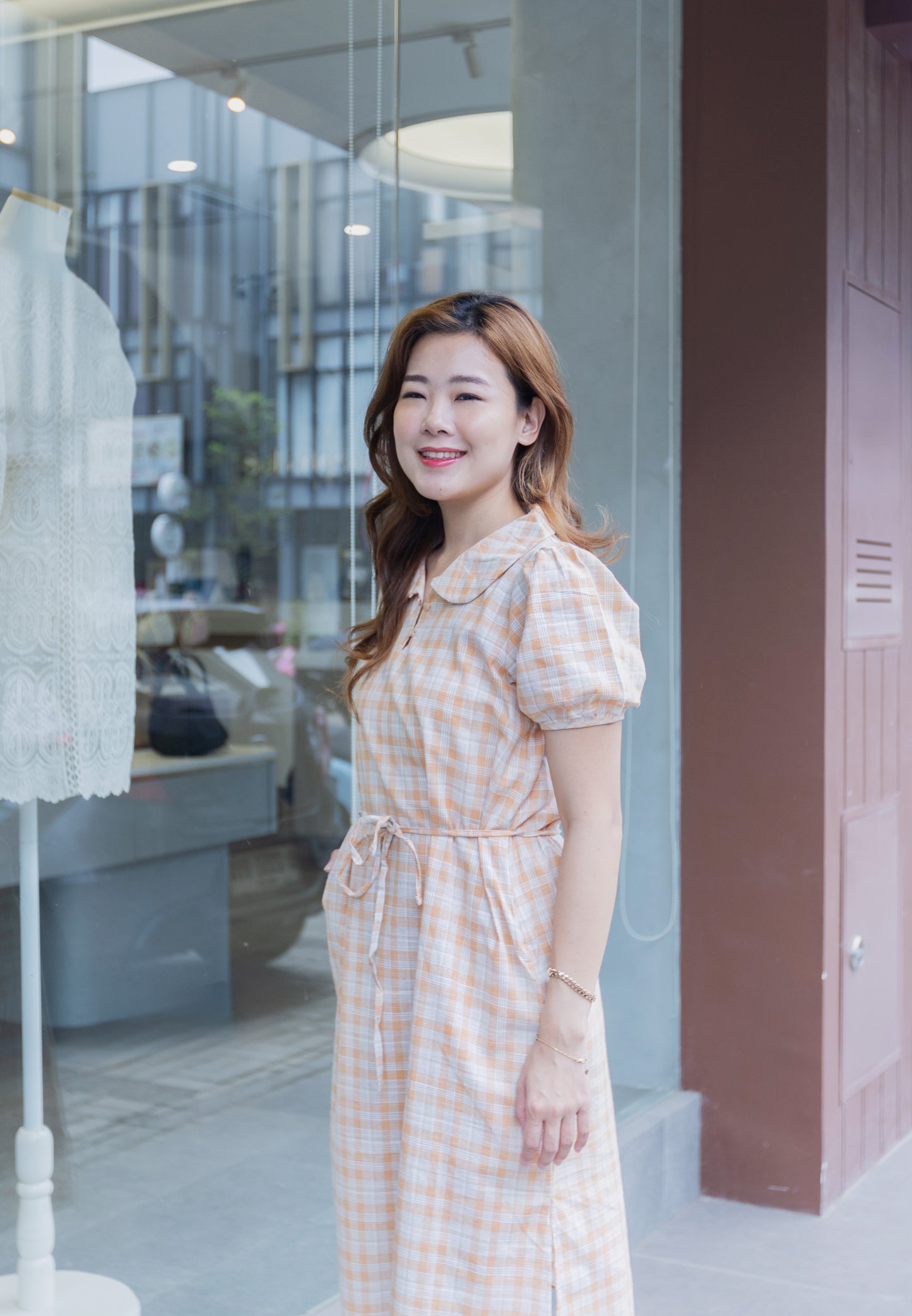 Korean Vintage Plaid Dress-ORANGE