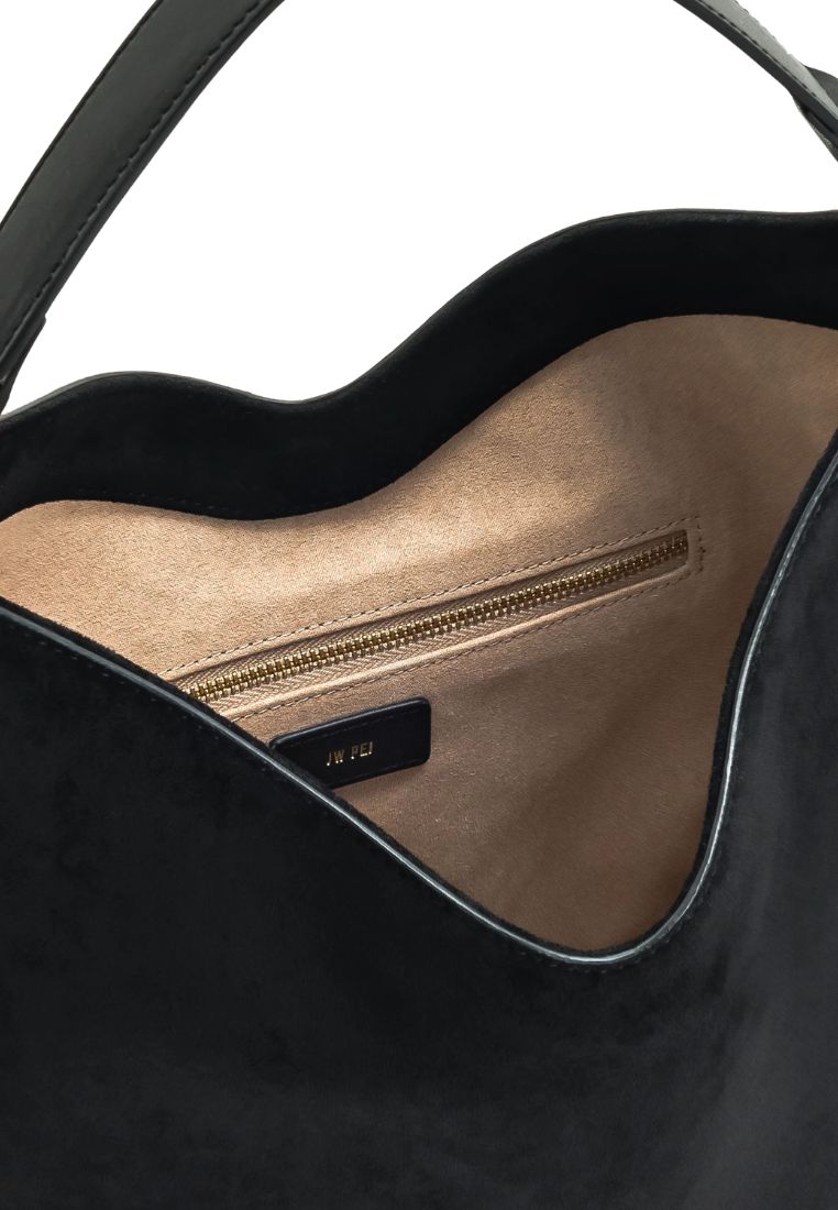 Aria Faux Suede Shoulder Bag - Black
