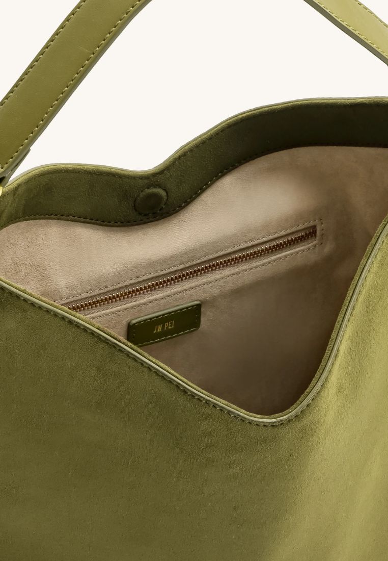 Aria Faux Suede Shoulder Bag - Dark Olive