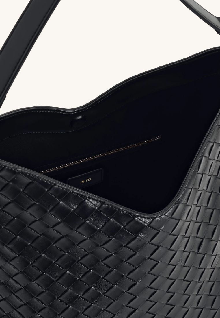 Aria Woven Texture Shoulder Bag - Black