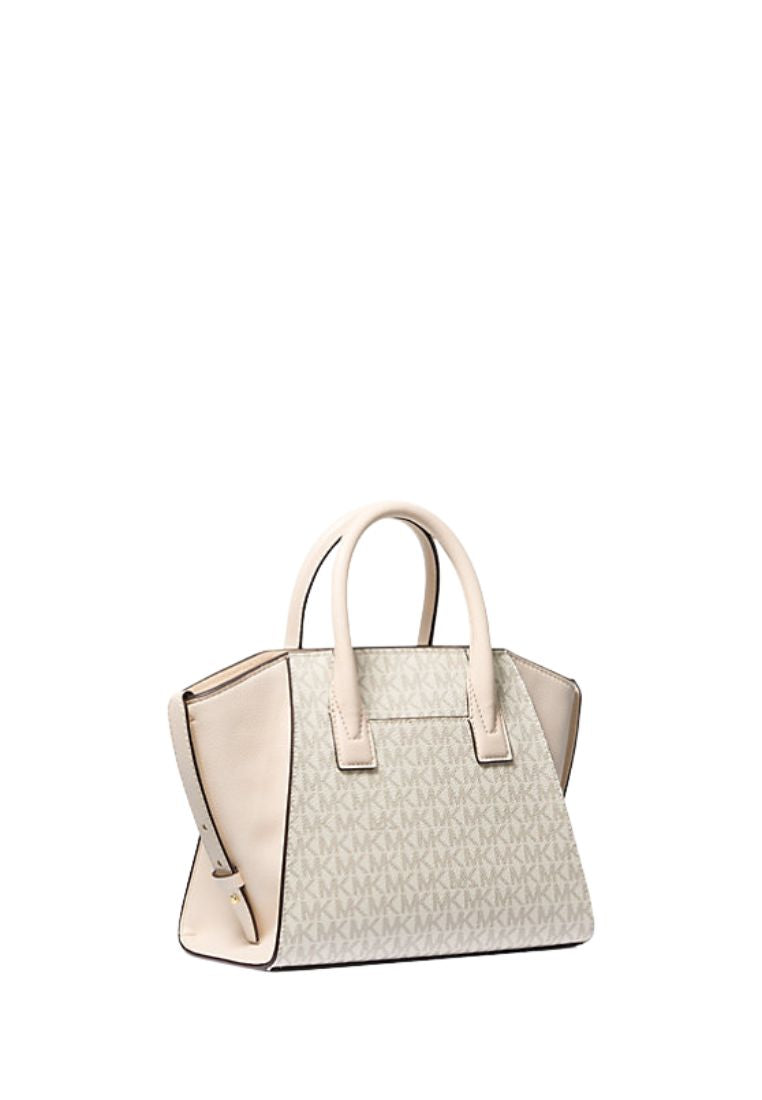 Avril Small Logo and Leather Satchel Cream Multi