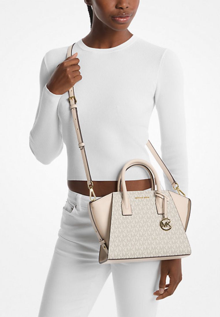 Avril Small Logo and Leather Satchel Cream Multi