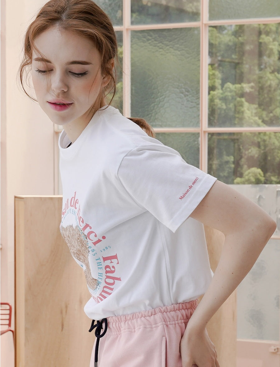 Bear Friends Relax Crop T-Shirt White Pink