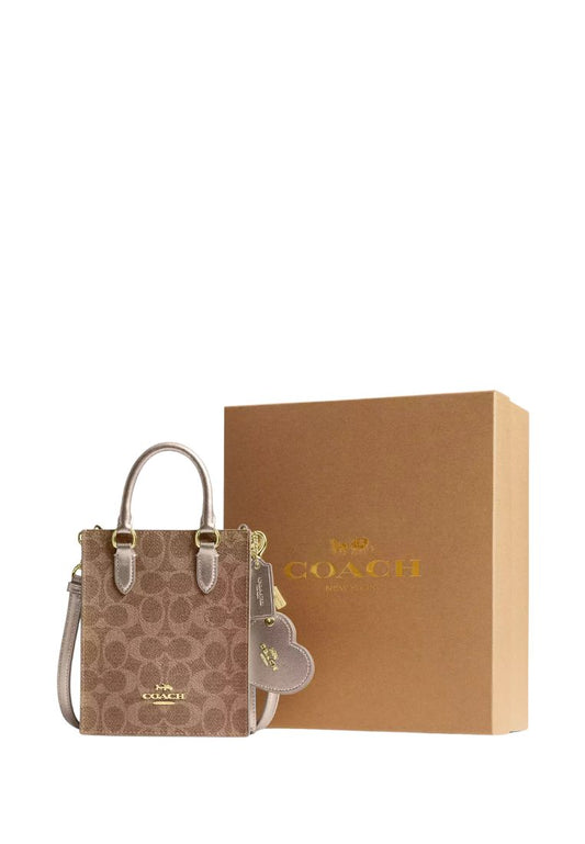 Boxed Mini Tote Bag And Mirror Bag Charm Set In Signature Canvas Light Champagne