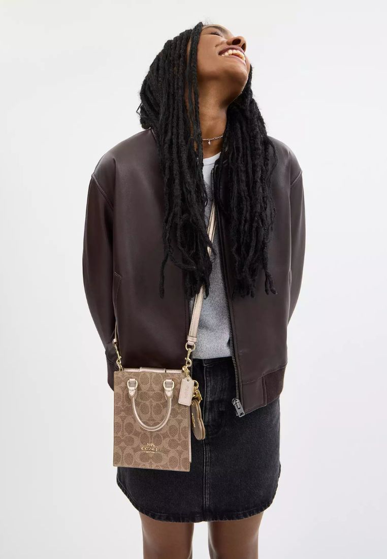 Boxed Mini Tote Bag And Mirror Bag Charm Set In Signature Canvas Light Champagne