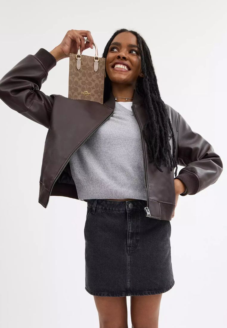 Boxed Mini Tote Bag And Mirror Bag Charm Set In Signature Canvas Light Champagne