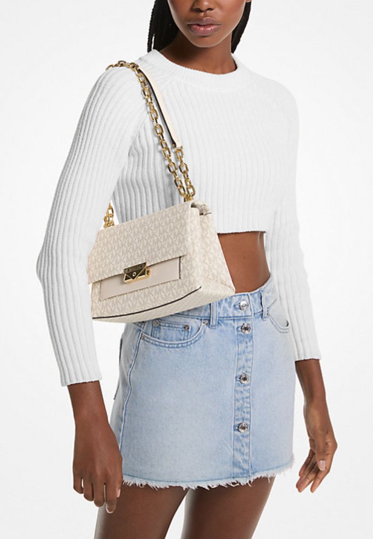 Cece Medium Logo Shoulder Bag Cream Multi