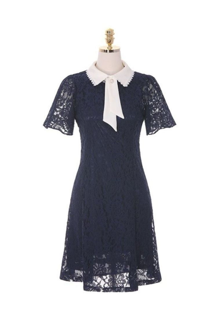 Collar Navy Dress By Bling