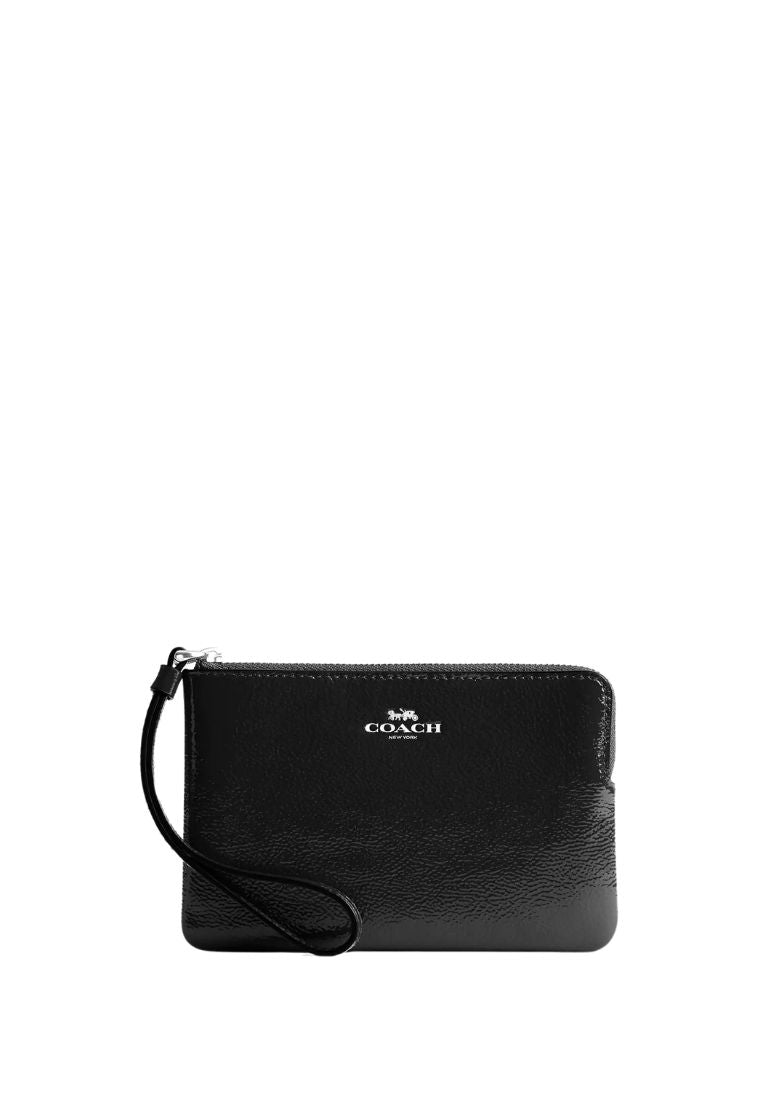 Corner Zip Wristlet Silver Black
