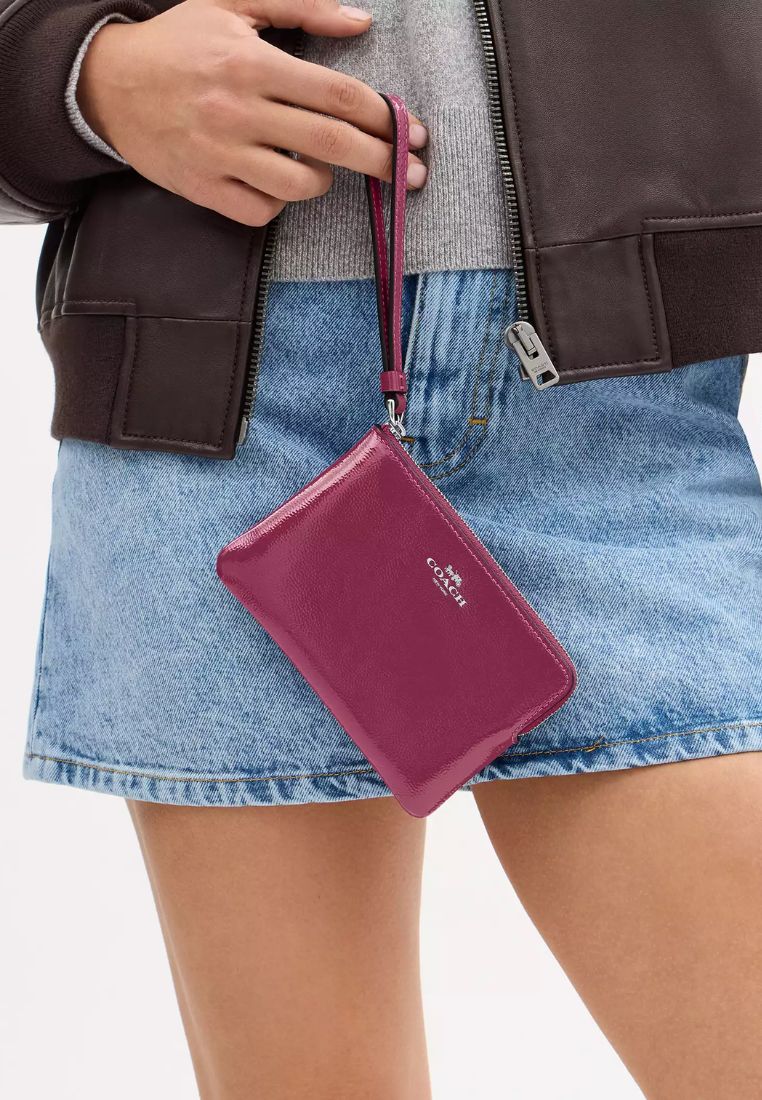 Corner Zip Wristlet Silver Pink