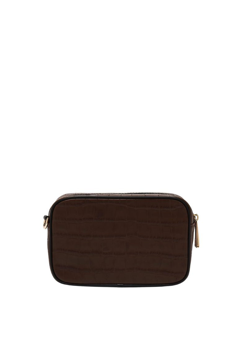 Croc Embossed Flash Camera Bag Dark Brown