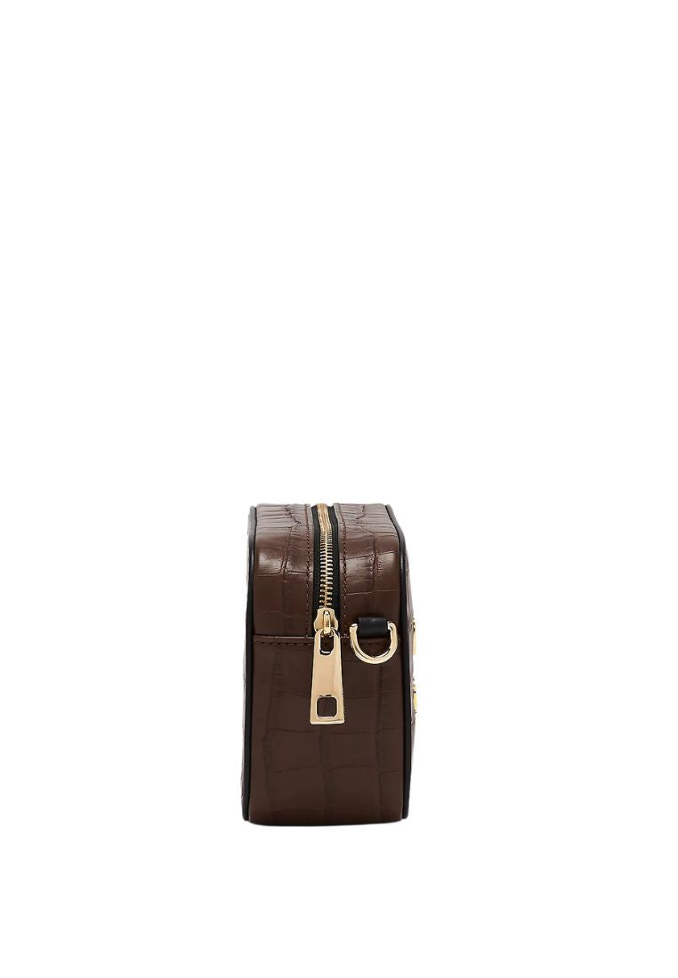 Croc Embossed Flash Camera Bag Dark Brown