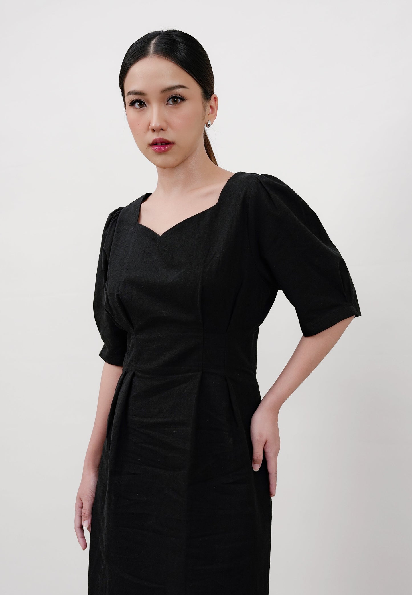 Sweetheart Neckline Mini Dress-BLACK