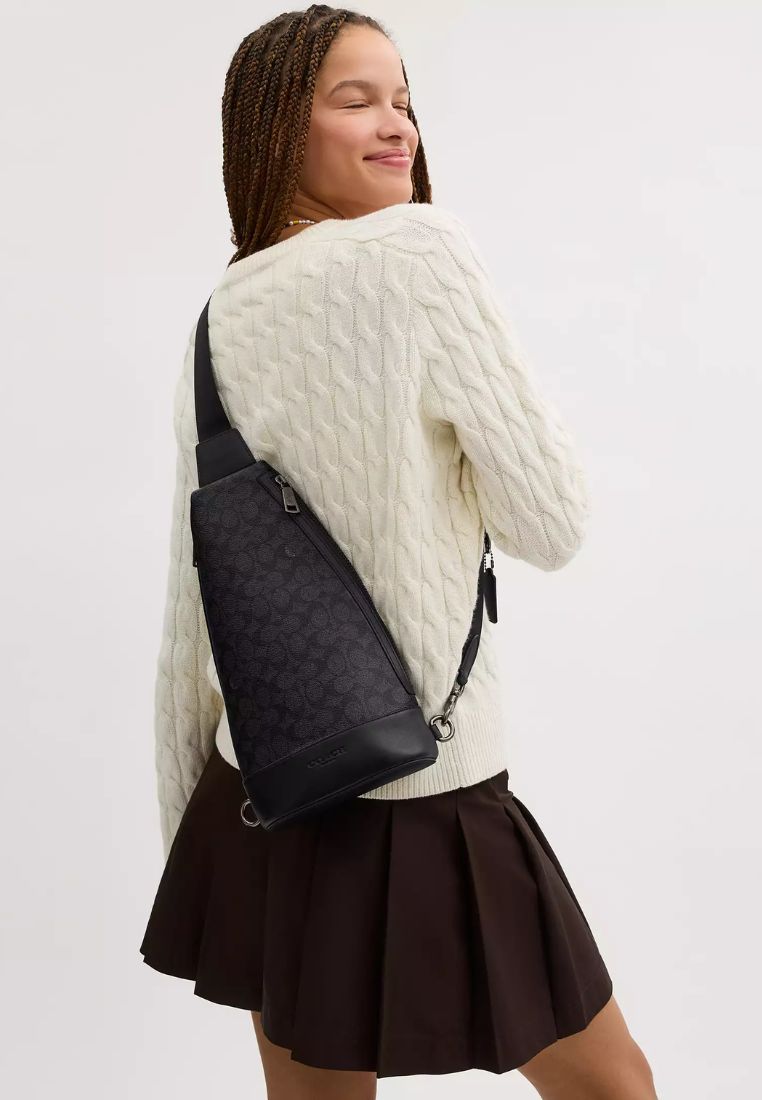 Dominic Sling Pack In Signature Canvas Gunmetal Charcoal Black