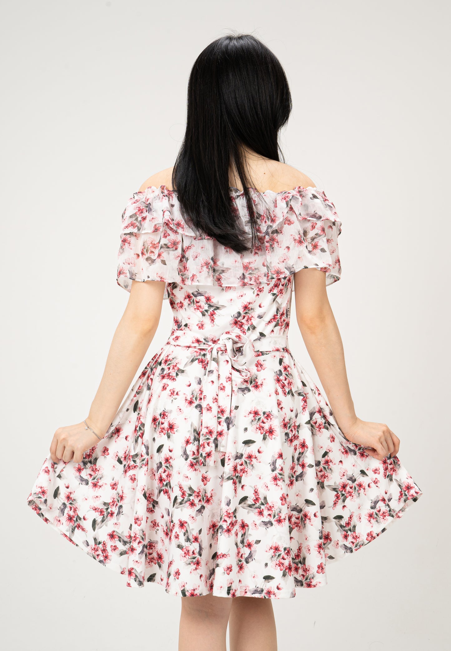 KOREAN SABRINA FLORAL DRESS - RED