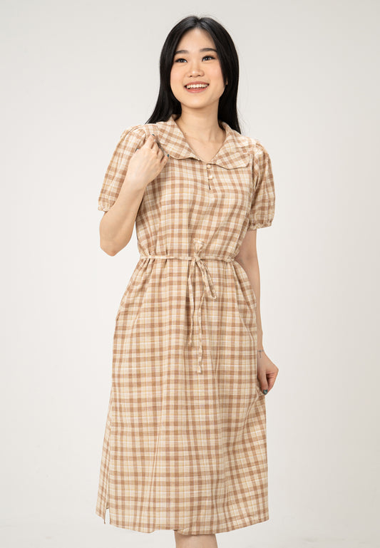 Korean Vintage Plaid Dress-BROWN