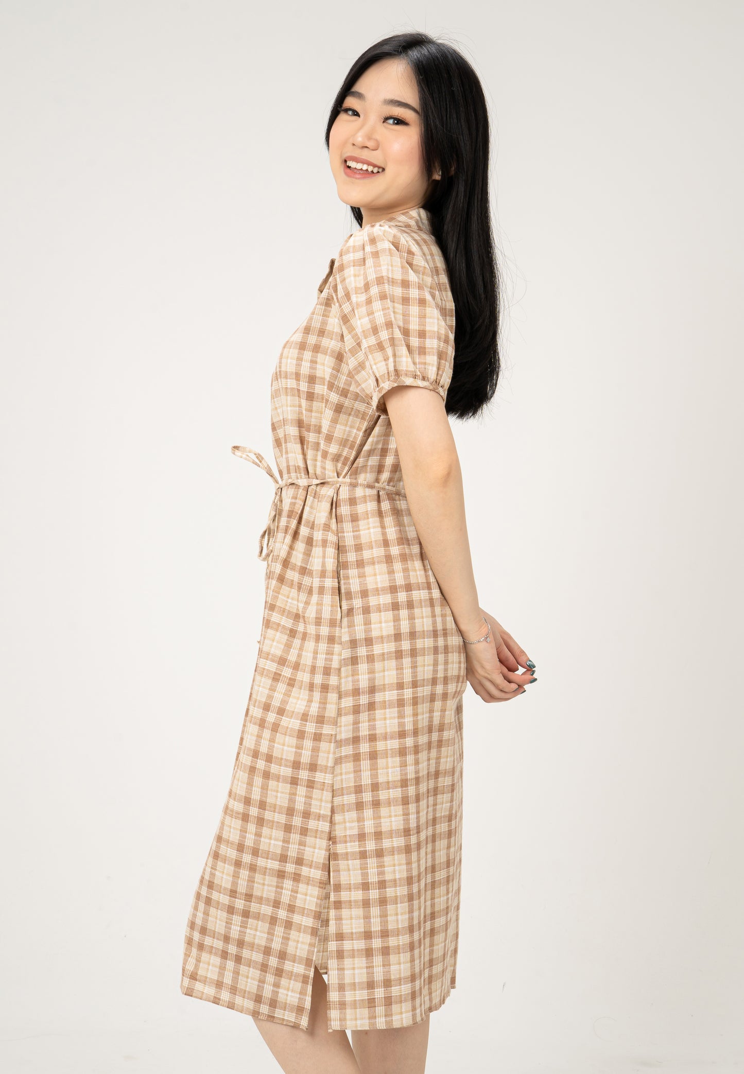 Korean Vintage Plaid Dress-BROWN