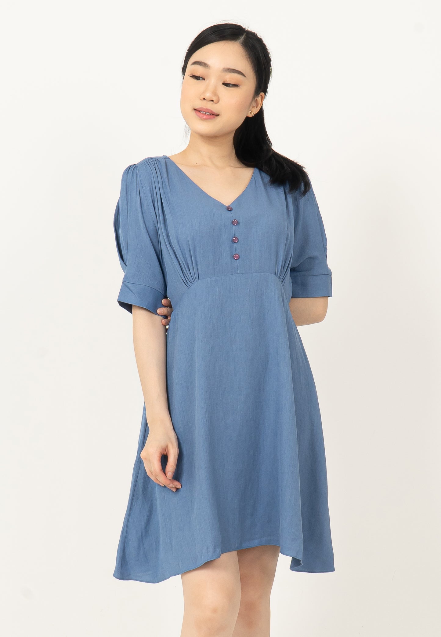 V-neck Button Dress Blue