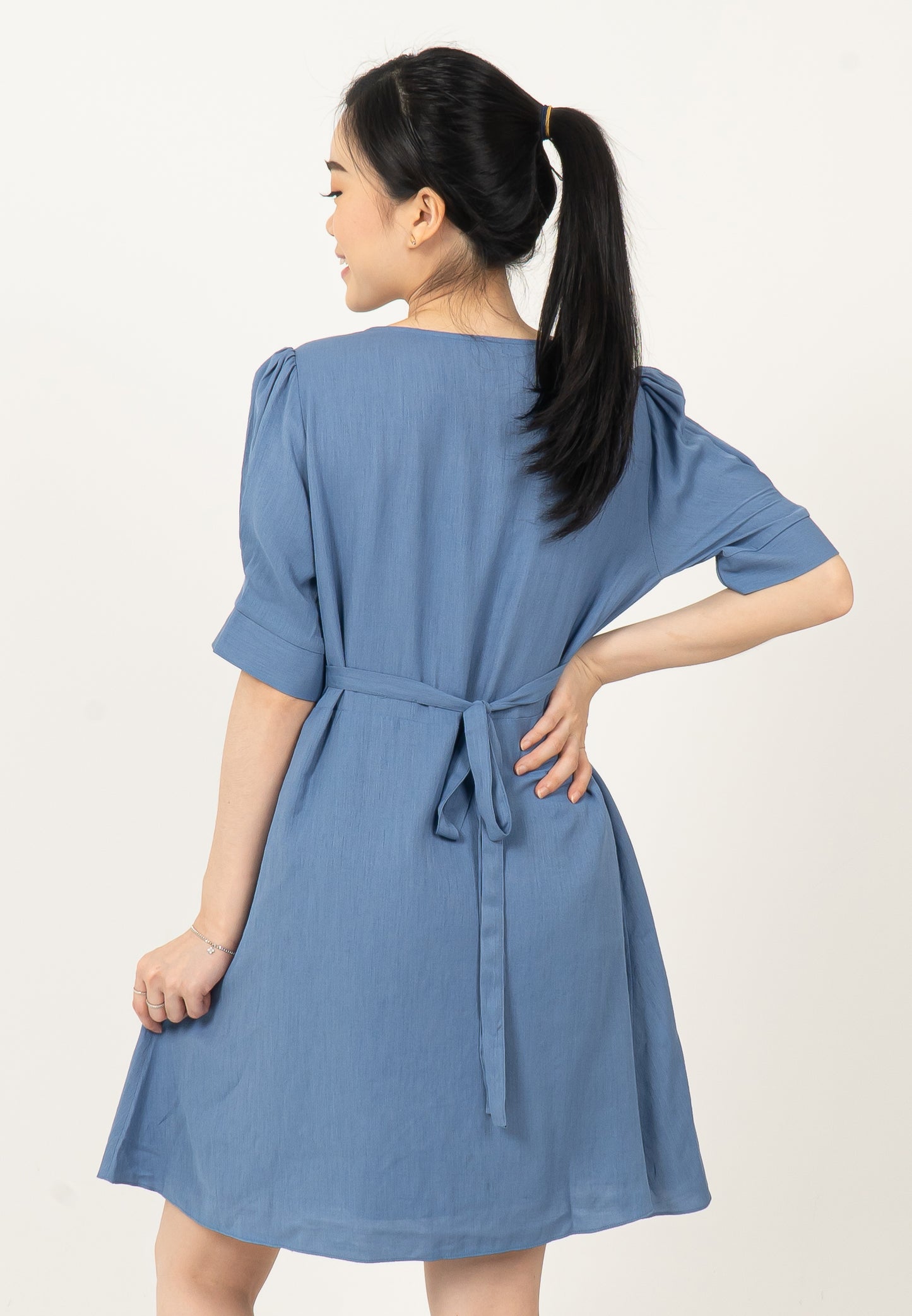 V-neck Button Dress Blue