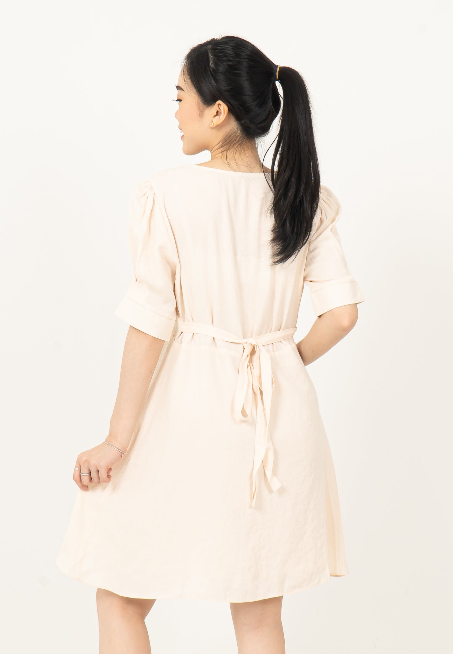 V-neck Button Dress Cream