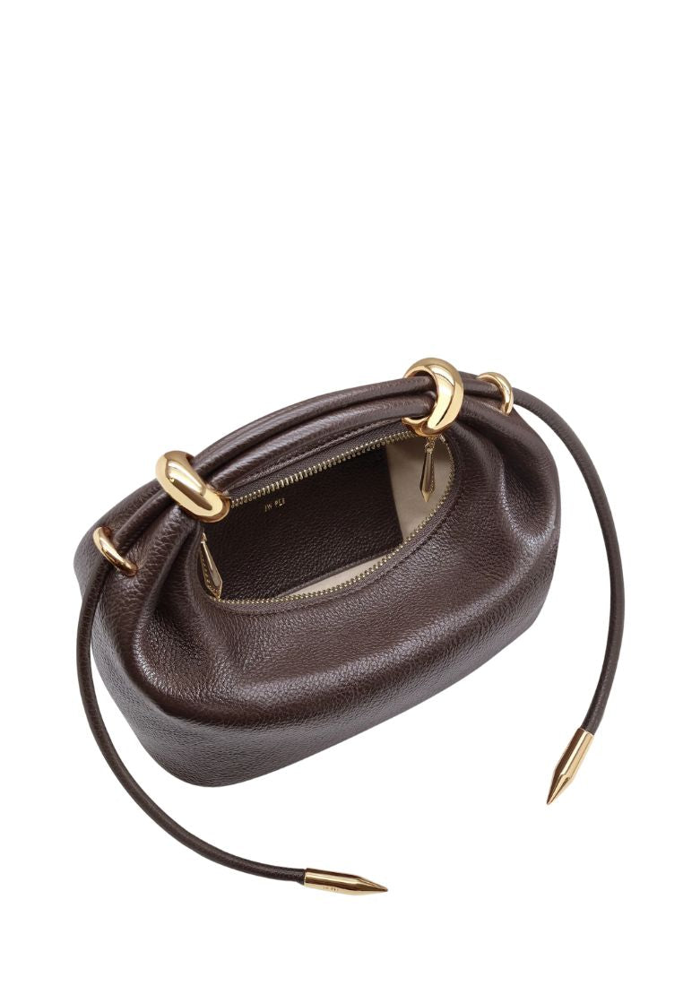 Ellie Metal Ring Embellished Top Handle Bag - Dark Brown