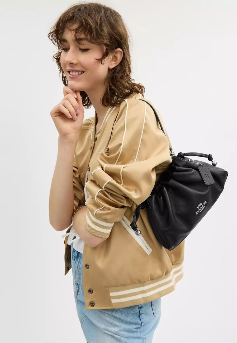 Faye Shoulder Bag With Ruching Silver Black