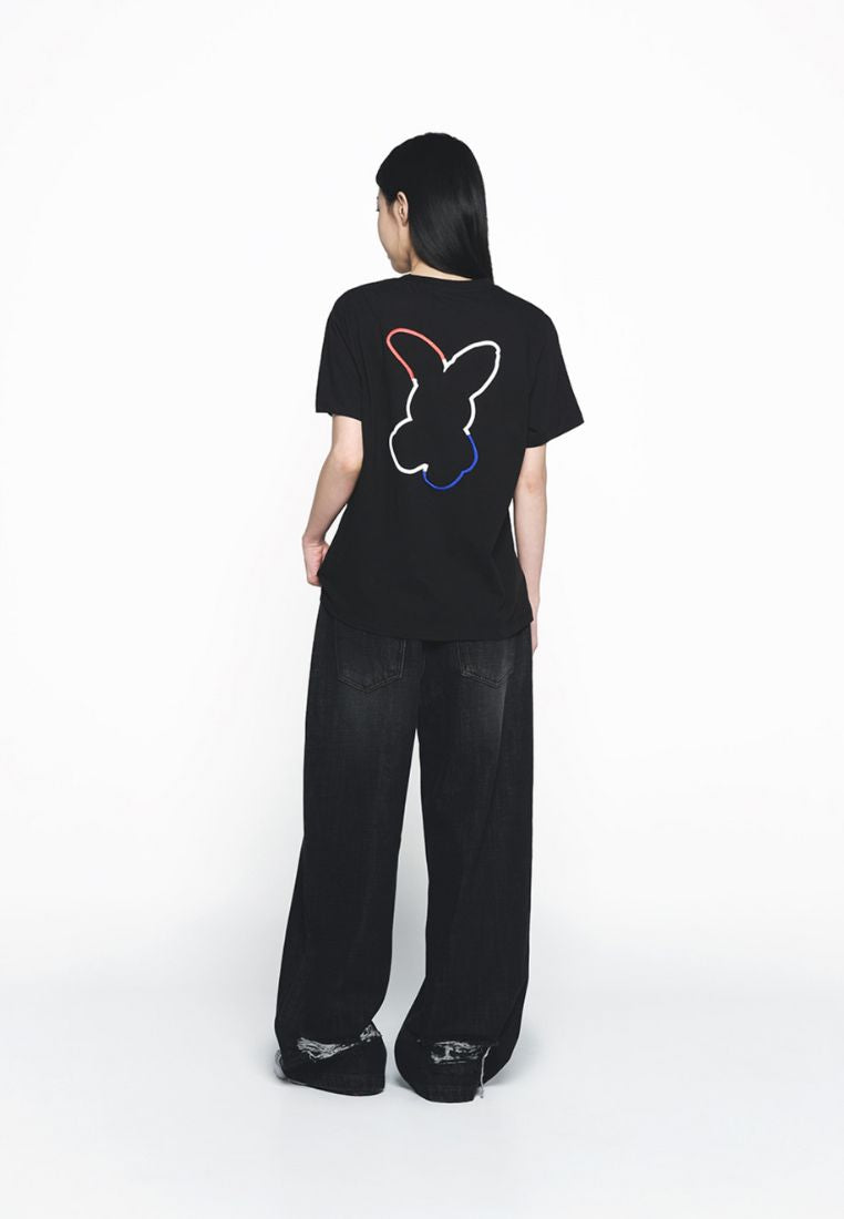 French Rabbit Silhouette Woman Short Sleeve T-Shirt Black