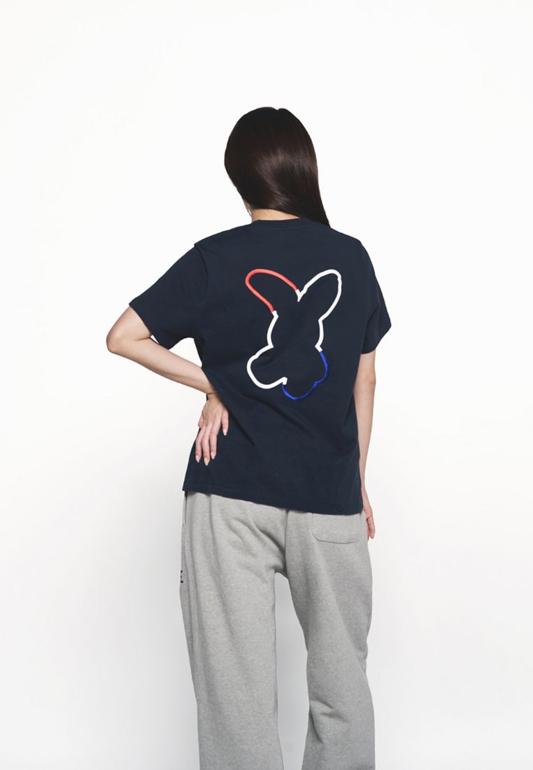 French Rabbit Silhouette Woman Short Sleeve T-Shirt Dark Navy